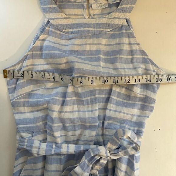 Sigrid Olsen 100% Linen Blue White Striped Halter Midi Summer Dress Size 4 - Picture 7 of 10